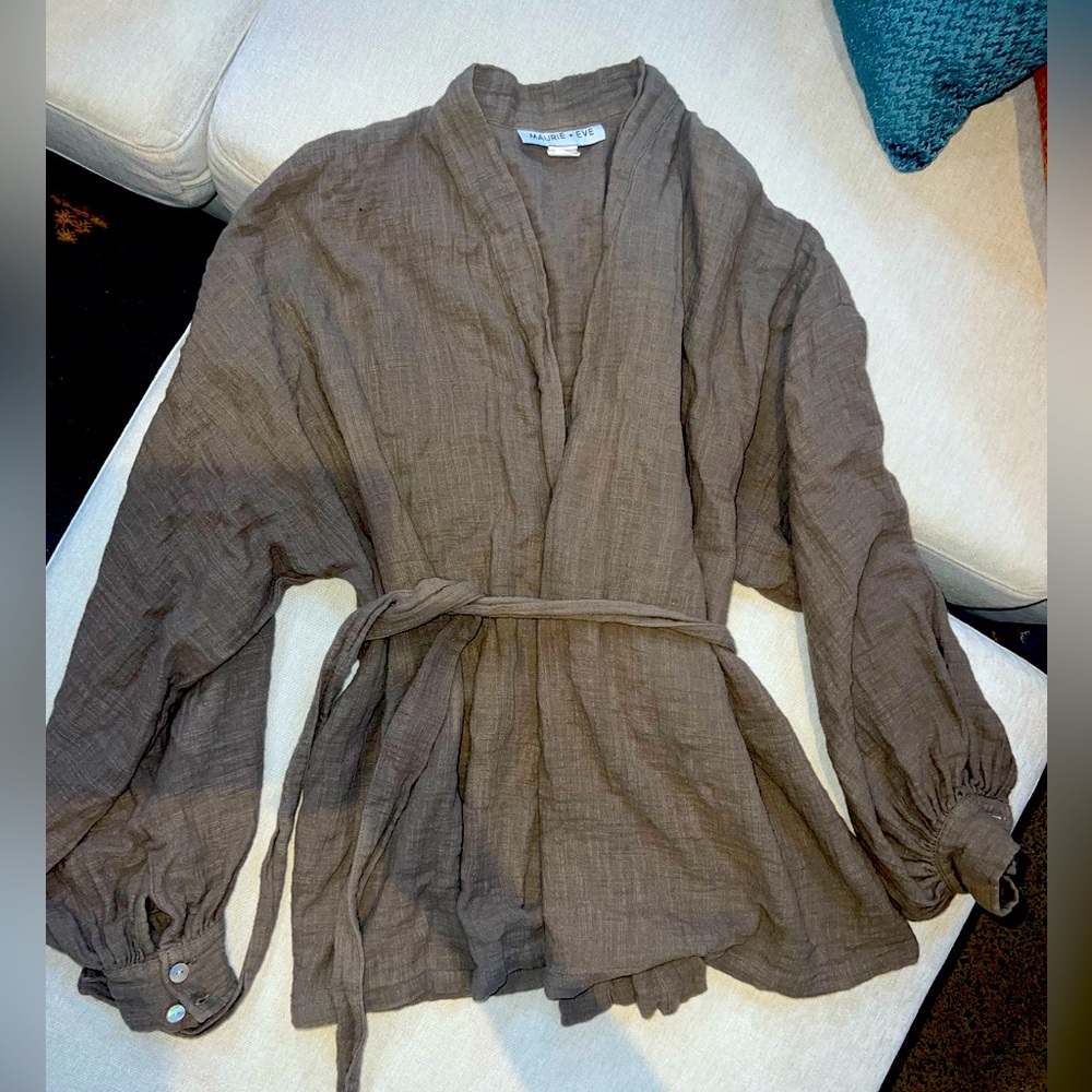 Maurie & Eve brown linen tie blouse